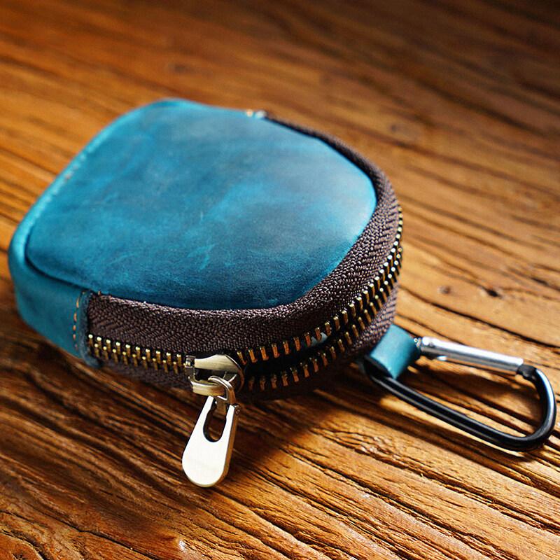 

Оригинальный японский молодежный мешок для монет Crazy Horse из натуральной кожи, маленький кошелек, кошелек для монет, сумки на молнии, чехлы для ключей с Bluetooth, держатели для наушников синий