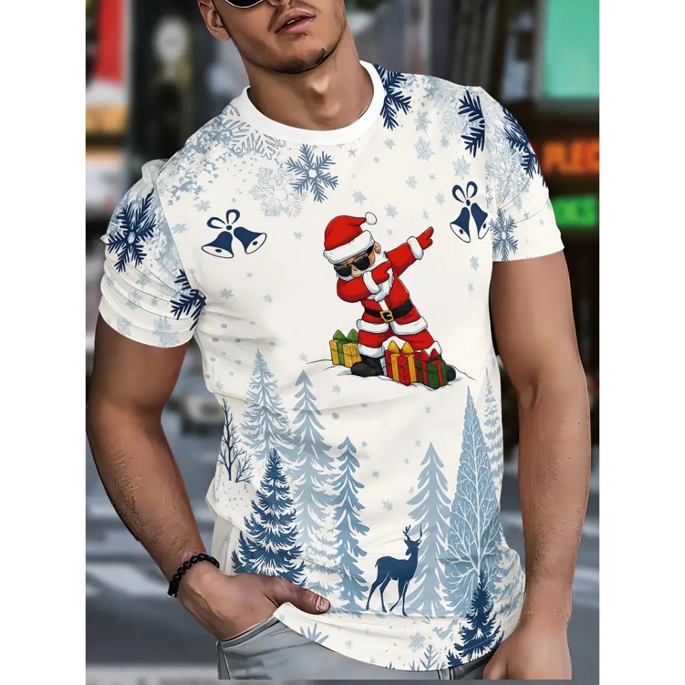 Herren Weihnachtsshirt mit kurzen Ärmeln, Mode Party, Rundhals, Lässiger Lockerer und Atmungsaktiver Pullover