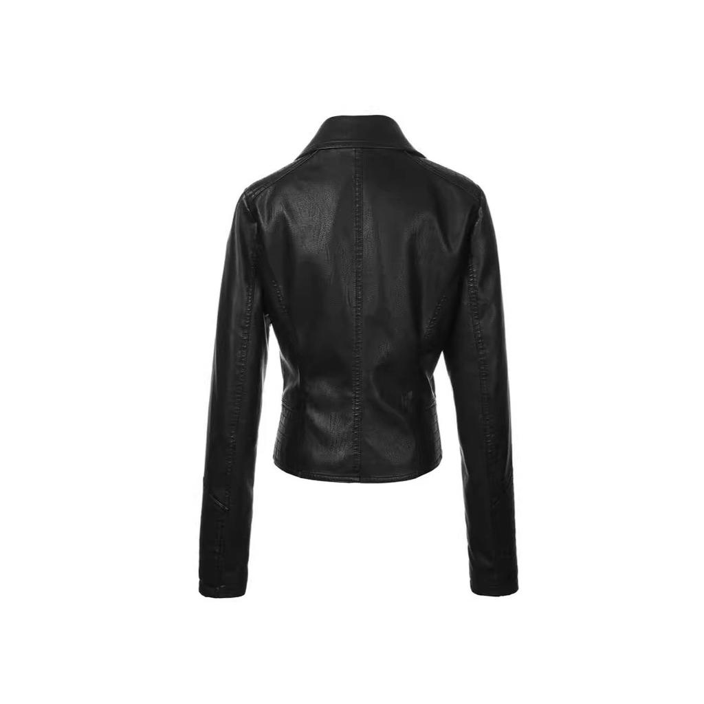 Foreign trade washed leather women's leather jacket European version slim jacket spring and autumn locomotive lapel women's leather jacket European