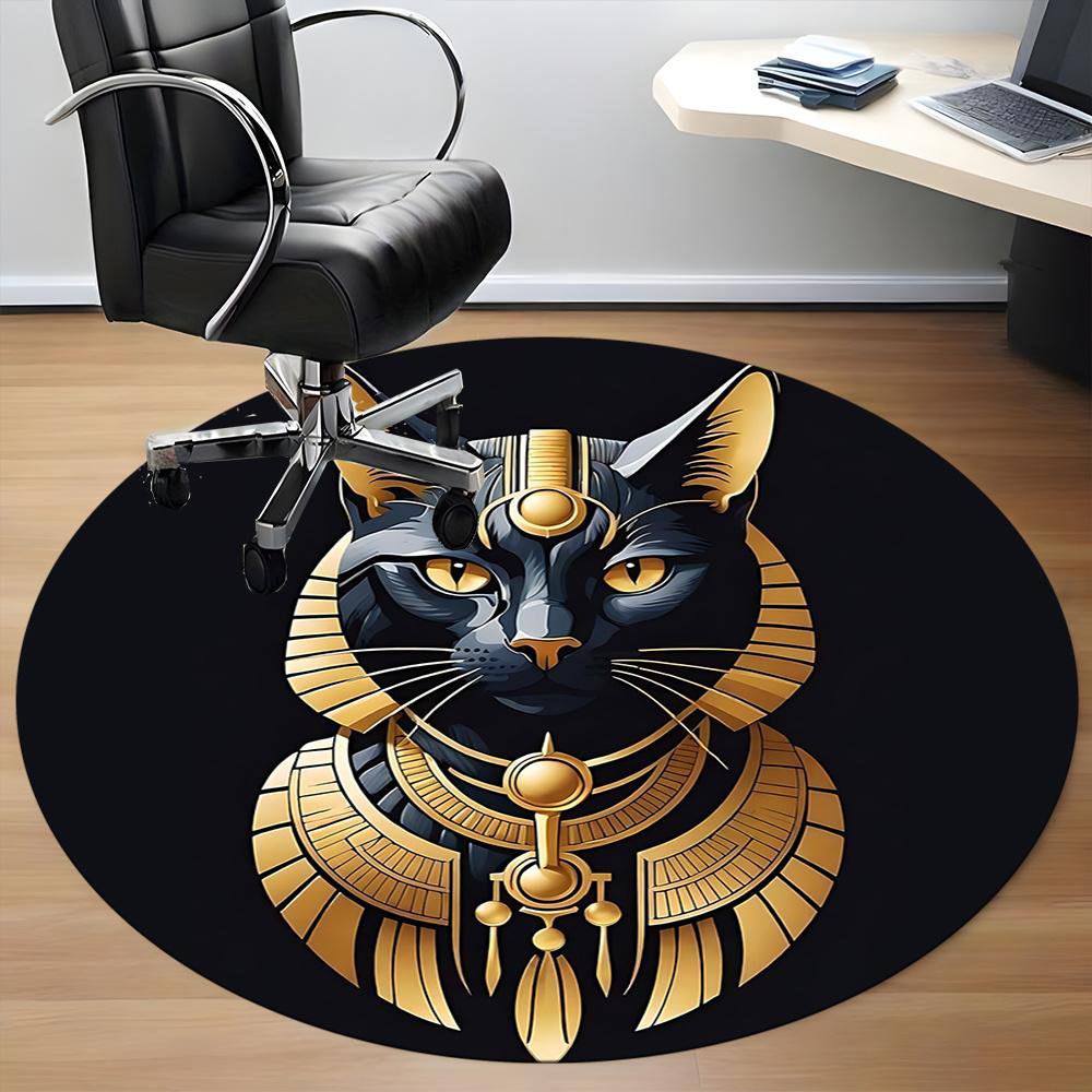 1pc Cat Pharaoh Office Round Area Rug, Indoor Mat Suitable ForOffice, Under Office Chairs Bedroom Living Room Home Decor, Room Decot083