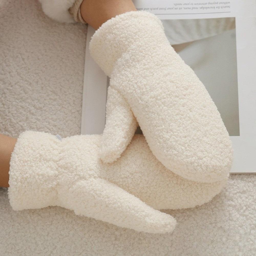 

New Polar Fleece Winter Gloves Full Finger Warm Driving Mittens Solid Color Coldproof Windproof Cold Proof Gloves Girls бежевый