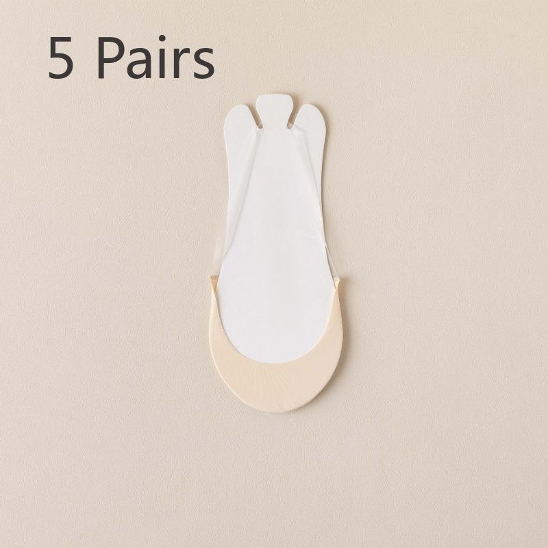 

5 пар женских летних тонких хлопковых носков-следочков на нескользящей подошве, без пятки, на половину ладони, из ледяного шелка, невидимых 5 Pairs телесный