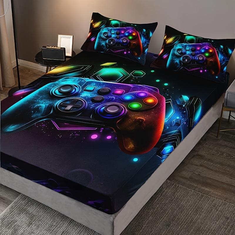 Cool Gamepad Pattern Bed Hat Three-Piece Digital Printing Bedroom Room School Dormitory Bedding