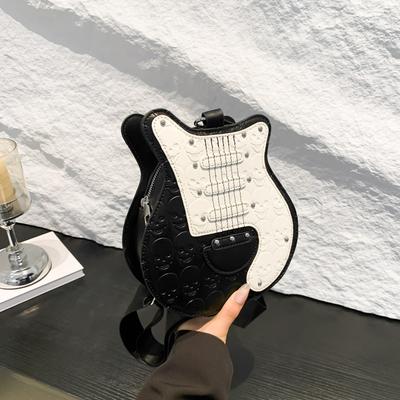 Trendy Punk Motorcycle Style Skeleton Guitar Bag Women's Shoulder Bag Color Contrast Female Crossbody Bag