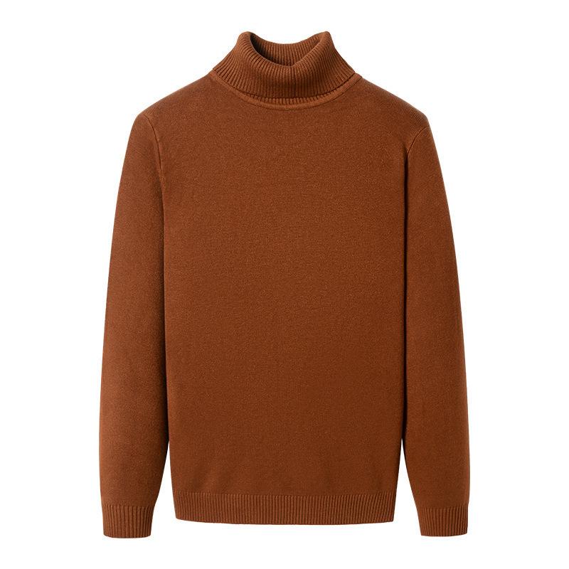 Men's Ribbed Wool High-Neck Sweater with Fleece, Warm Knitted Long Collar for Autumn and Winter