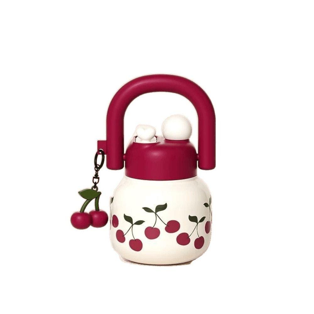 Cherry Bowknot Kids Water Sippy Cup Large Capacity Portable Drink Bottle Coffee Cups