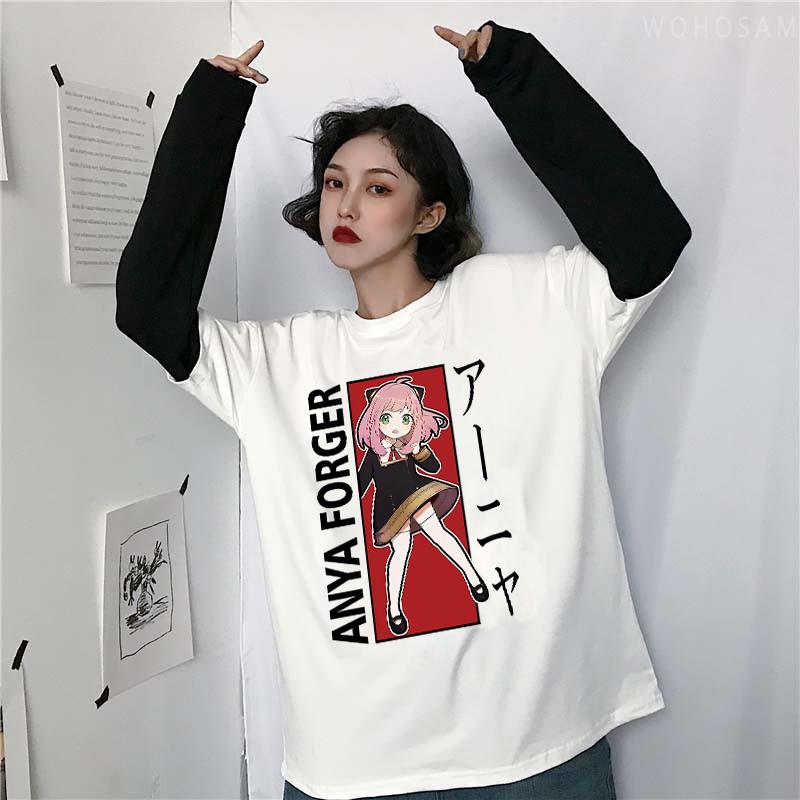 

2023 популярная футболка японского аниме Spy X Family Kawaii Girl с героями мультфильмов Anya Forger для женщин, летняя футболка унисекс в полоску с длинными рукавами 4XL белый