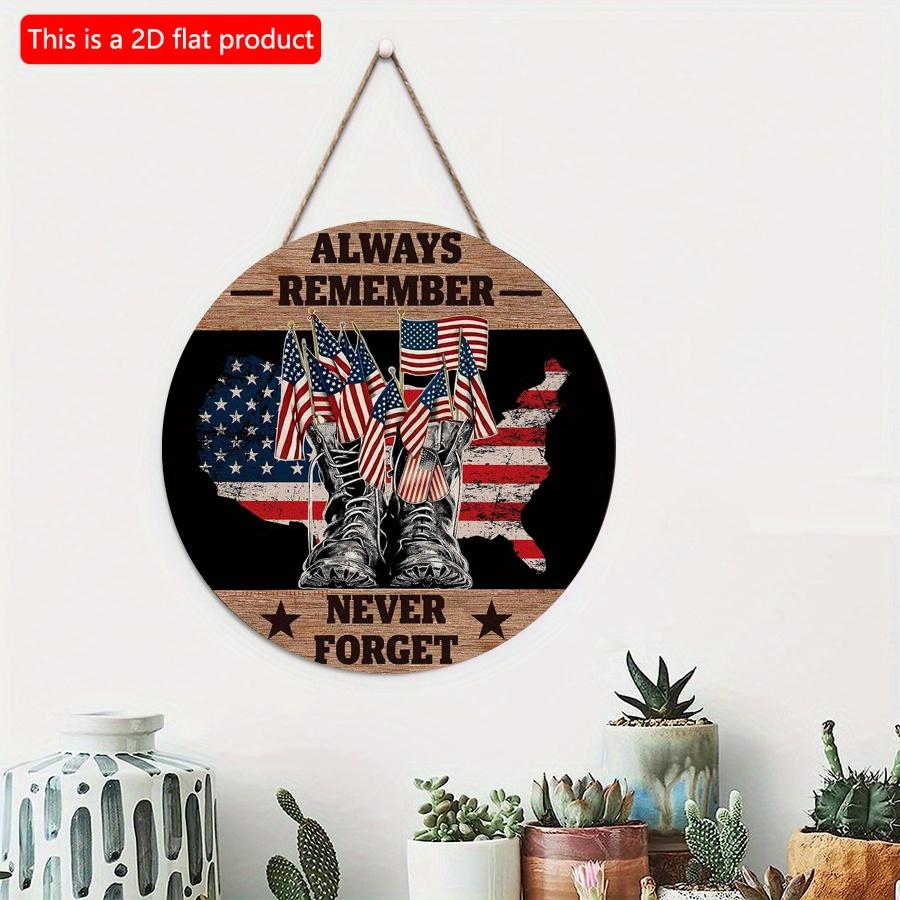 2D Flat 20*20cm1pc Always Remember Never Forget 4th of July Warrior Shoes and Flag Pattern Wooden Hanging Door Decor, USA Independence Day Patriotic