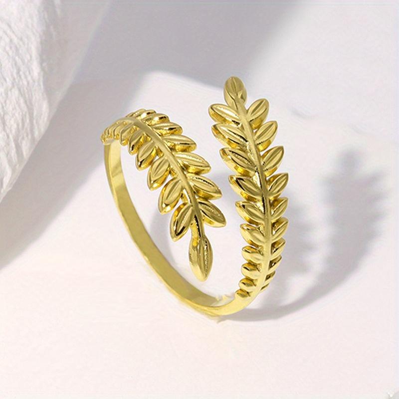 1pc Leaf Shape Adjustable Ring, Featuring A Simple Metallic Texture and Forest-style Ring