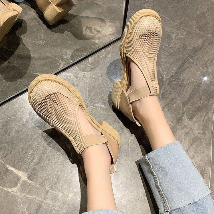 Baotou Sandals Women's 2025 Spring and Summer New Breathable Mesh Hollowed Out Big Head Thick Medium Roman Elastic Overshoes