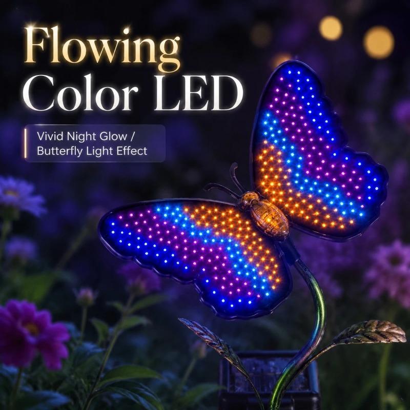 Outdoor Solar Garden Stake Lamp Flowing LED Butterfly Light 6-8H Fast Charge 8H Runtime for Lawn Pathway Yard Patio Decor