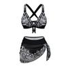Paisley Print Two Piece Bikini Set with Skirt Cover Up V Neck High Waist Swimwear