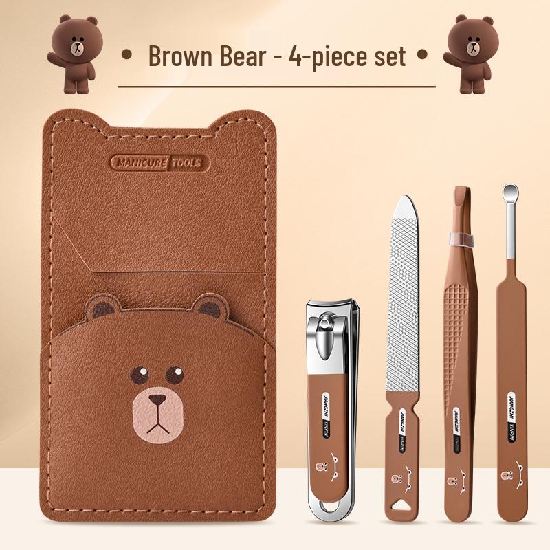 Cartoon Nail Clipper Set: Cute, Portable Grooming Kit with Cuticle Pusher, Tweezers, and Ear Pick for Men & Women.