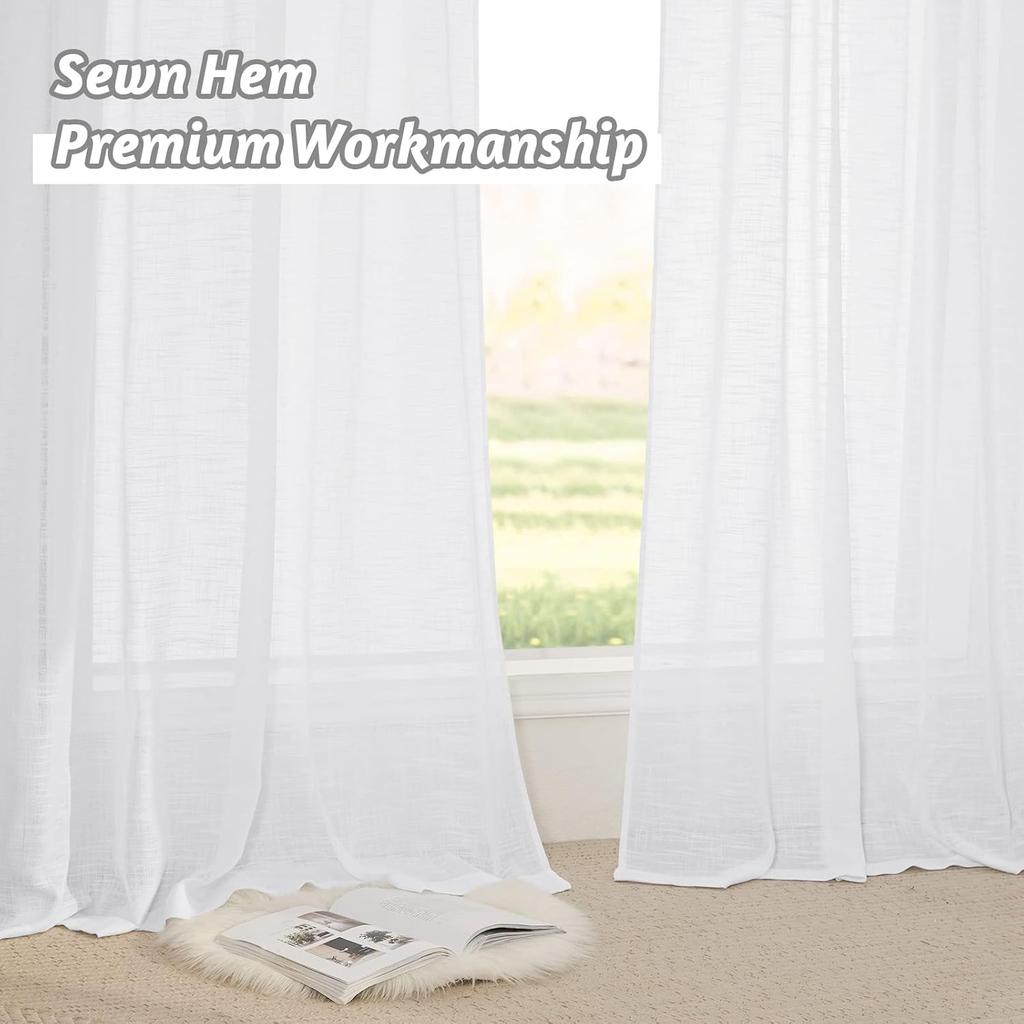 2 Paneele halbtransparente Vorhänge Leinenstruktur durchsichtige Fensterbehänge Lichtfilternde transluzente Paneele für Schlafzimmer Wohnzimmer Terrasse