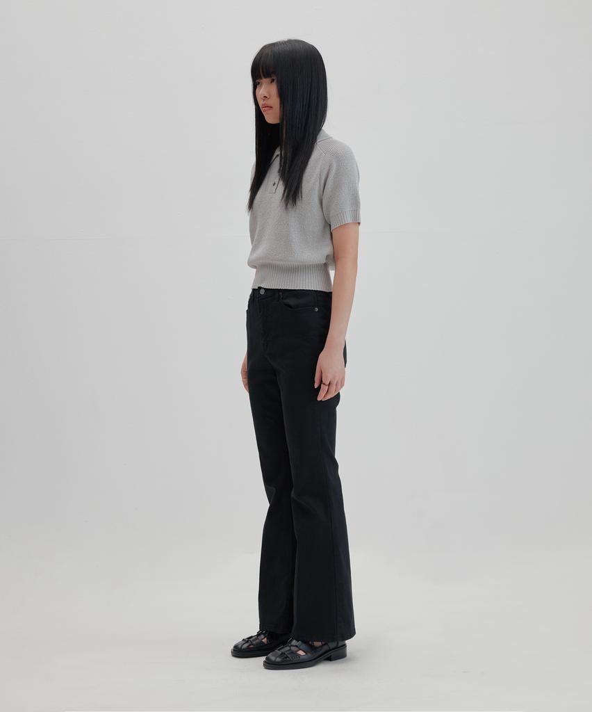 NONBLANK Raglan Half Sleeve Collar Crop Knit_Grey
