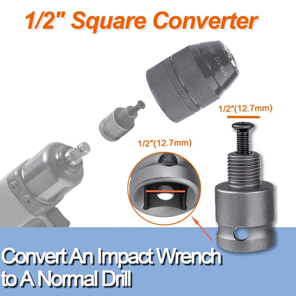 1/2'' Drill Chuck Converter for Impact Wrench / Driver / Rotary Hammer To Normal Drill 1/2-20UNF All Metal Clamp 2-13mm