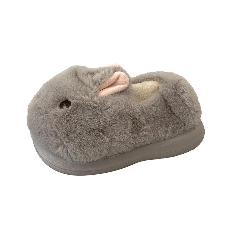 Cute Three-dimensional Rabbit Head Fluffy Slippers Women's Winter New Home Wear Velvet Warm and Comfortable Cotton Shoes