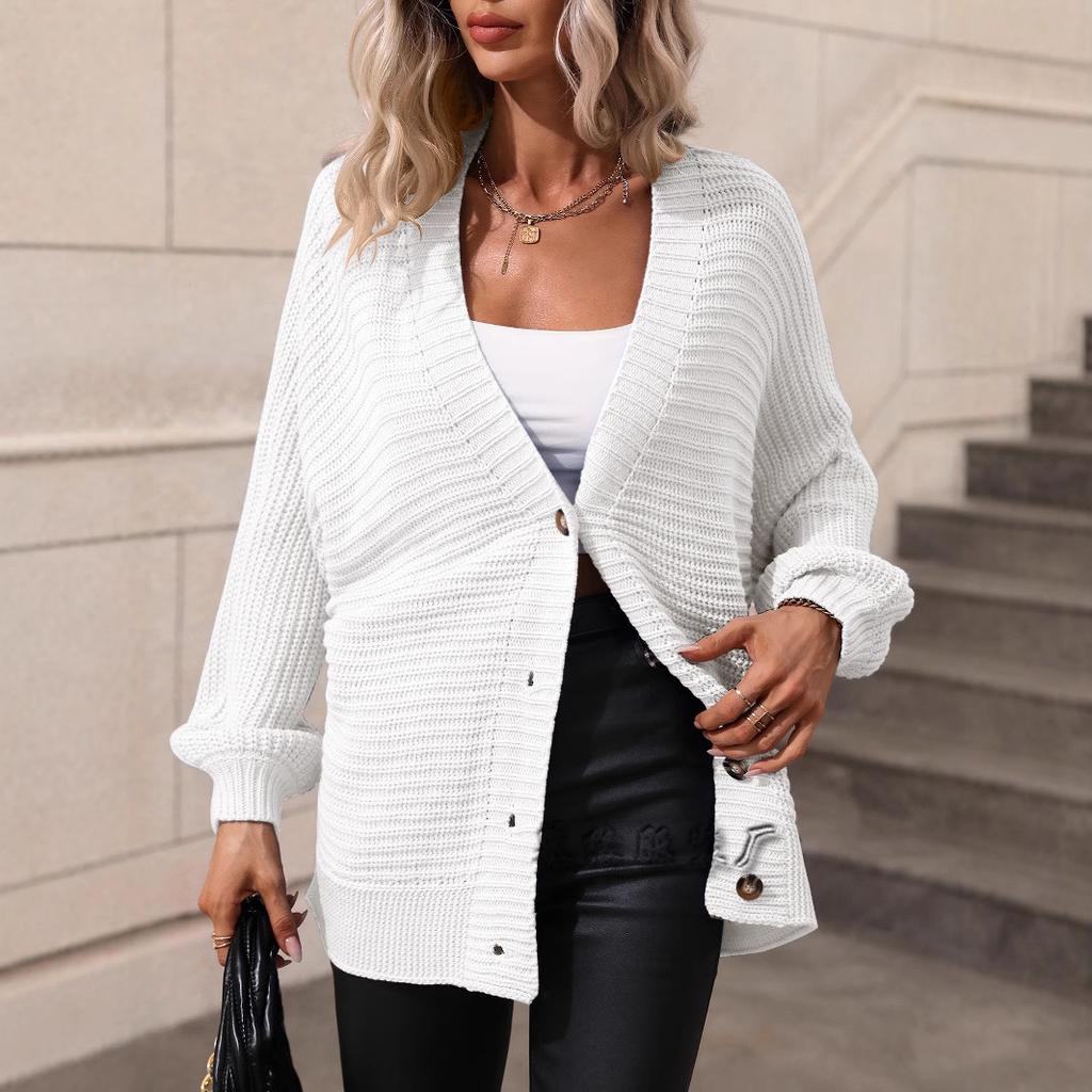 Winter knitted women's European beautiful women's sweater solid color knitted cardigan loose sweater women