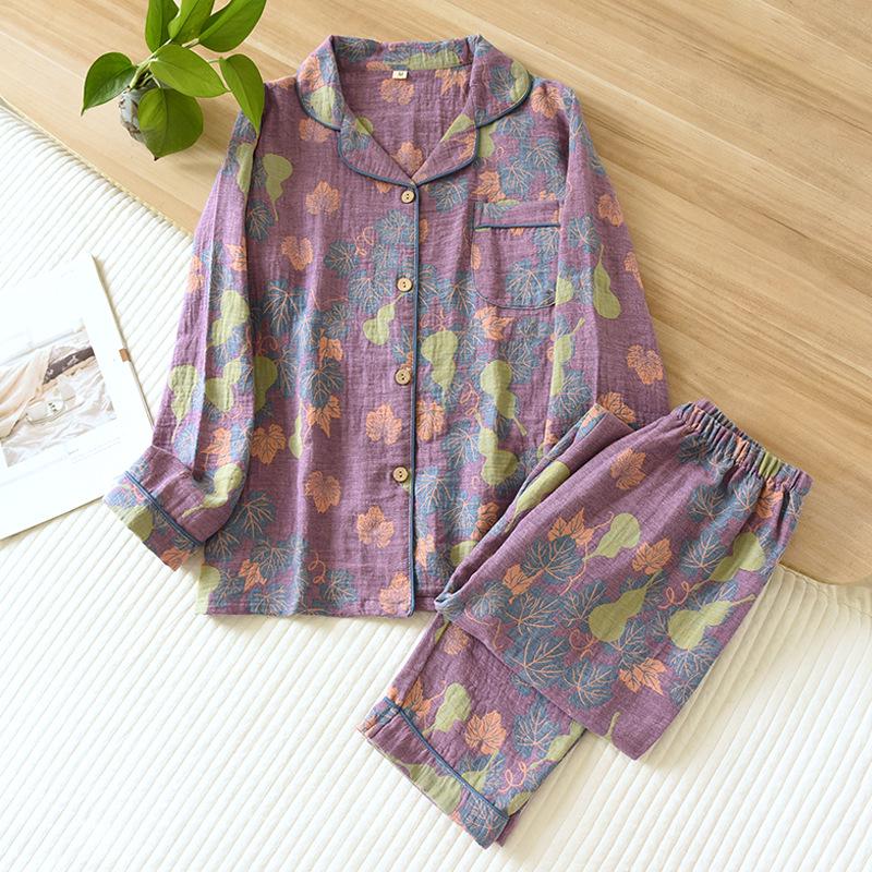 Women's Retro Jacquard Cotton Pajama Set – Spring/Autumn Long Sleeve Casual Homewear