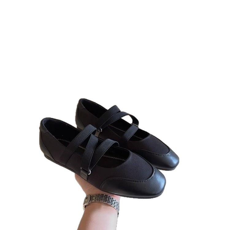 Shallow Mouth Flat Bottom Square Head Single Shoes Women's 2025 Summer New Cross Strap Ballet Shoes French Versatile Mary Jane Shoes