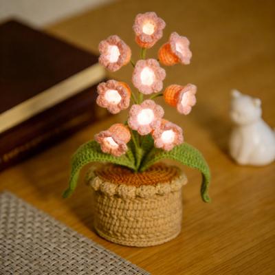 Yousheng Lily of The Valley Lamp Crochet Artificial Flower Night Light Handmade Potted Plant Table Lamp for Women Wife Girlfriend Birthday Christmas