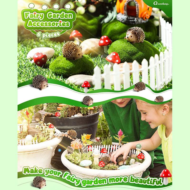 

Artificial Mini Resin Hedgehogs And Wood Mushroom Figurine For Plant Pots Bonsai Miniatures Fairy Garden Landscape Decoration 6pcs