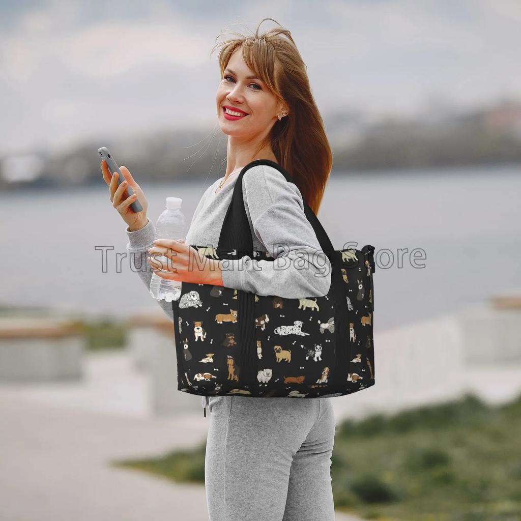 Cute Doodle Dog Puppy Animal Travel Duffle Bag Sports Gym Bag Foldable Luggage Bags Multipurpose Portable Waterproof Tote Bags