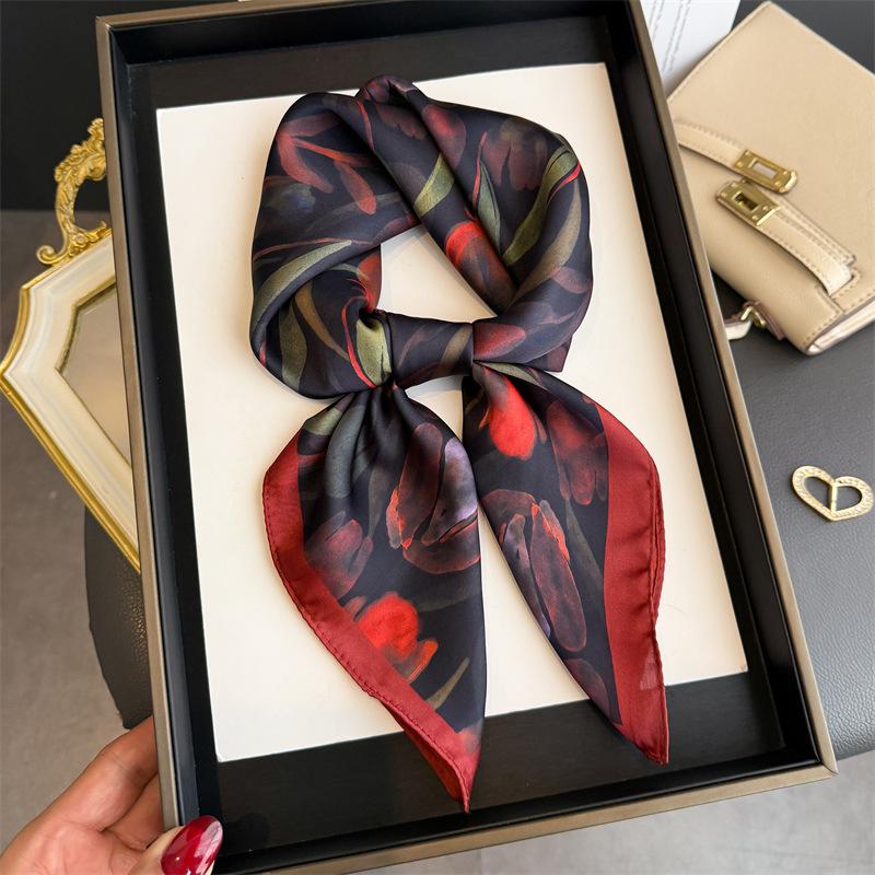 Art commuter style simulation silk printing silk scarf square scarf high-end shawl sunscreen neck small square scarf headscarf scarf
