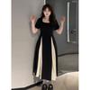 Plus Size Fancy Pleated Square Collar Long Skirt Summer Plus Size Ladies Slim Looking French Style Design Elegant Big Hem Dress