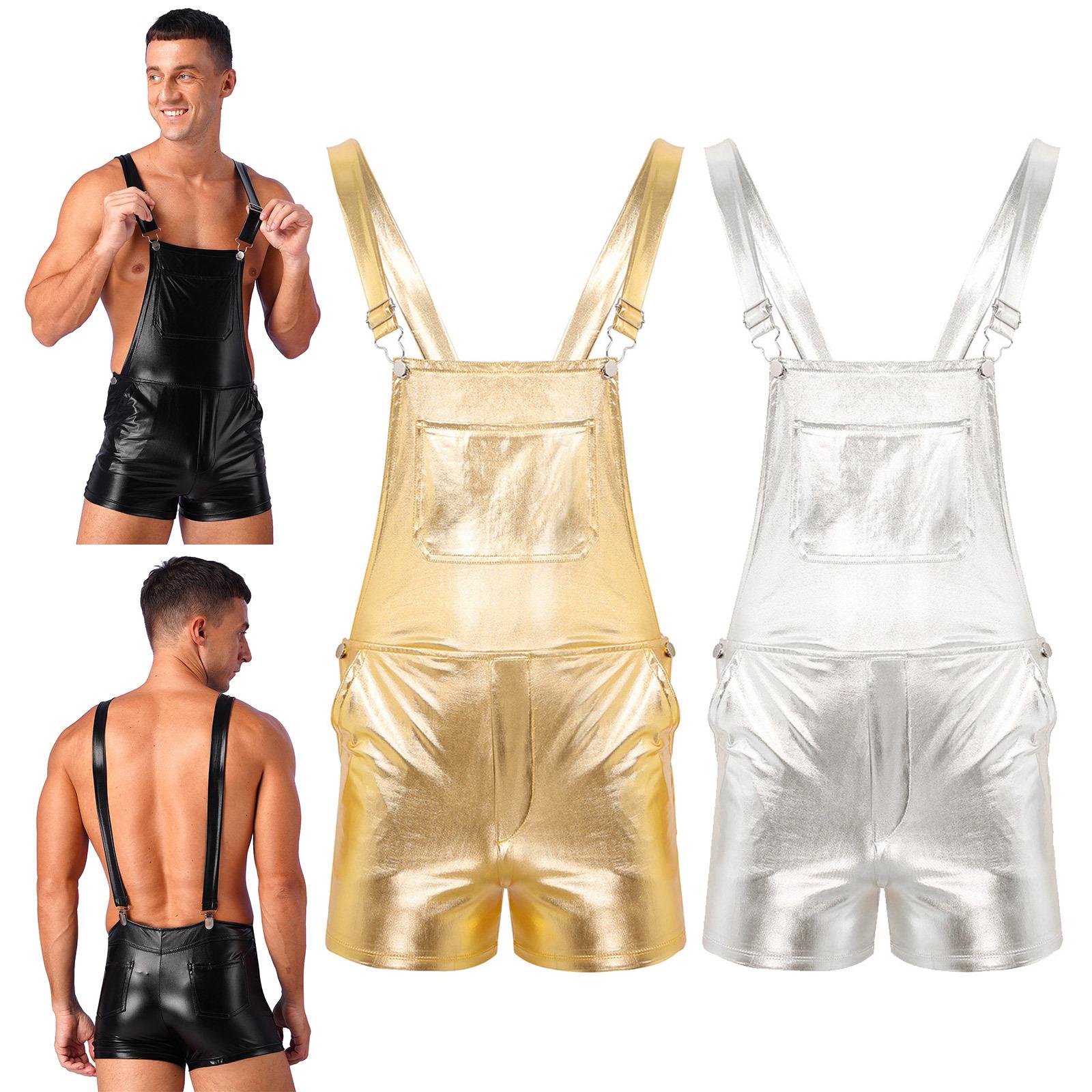 

Чоловічі блискучі металеві короткі комбінезони, комбінезони, повсякденні комбінезони Rave Club Fancy Dress XL золотий