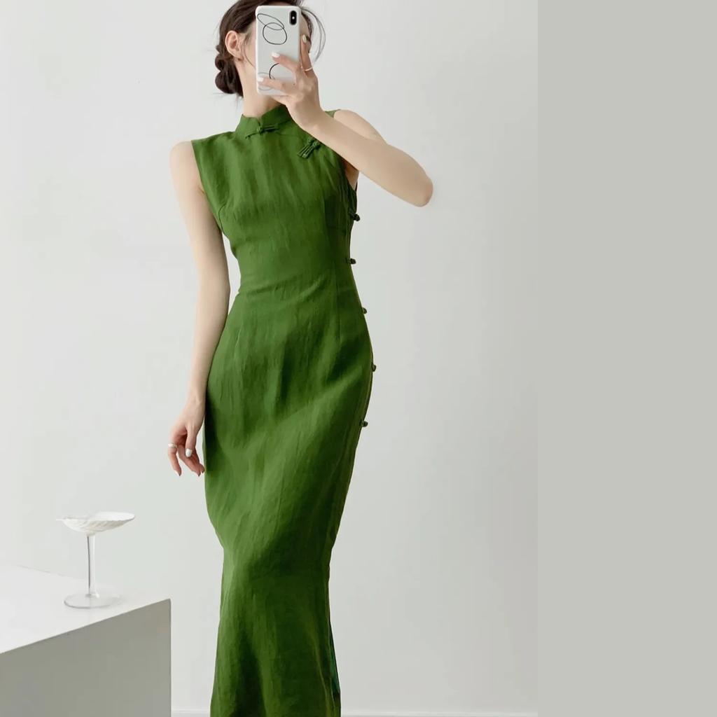 Frühling und Sommer Retro Neuer chinesischer Stil Verbesserter täglicher Cheongsam-Rock Nationaler Stil Taillenkleid Sommer