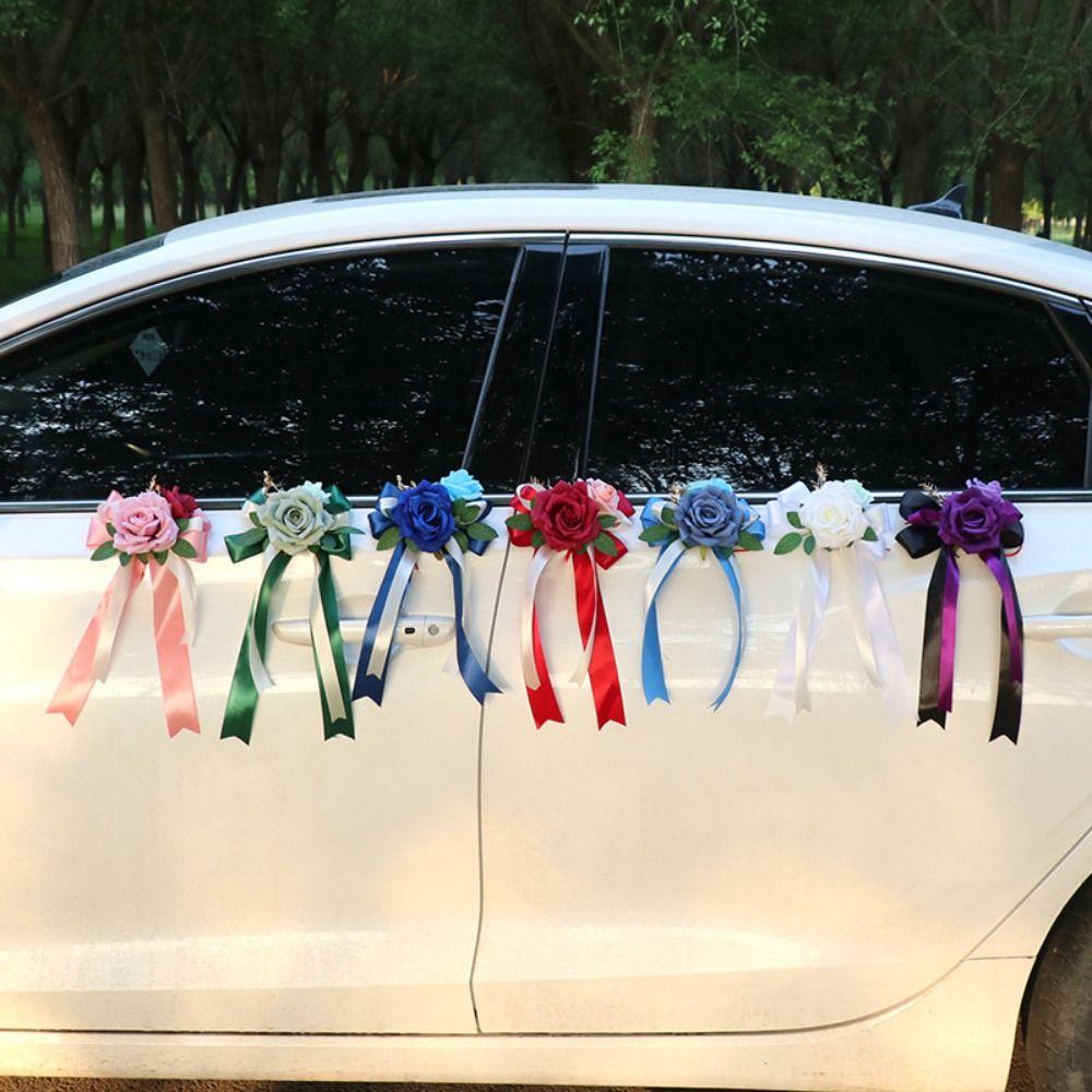 Retro Bow Rearview Mirror Decoration Wedding Party Door Handle Decoration Automotive Supplies