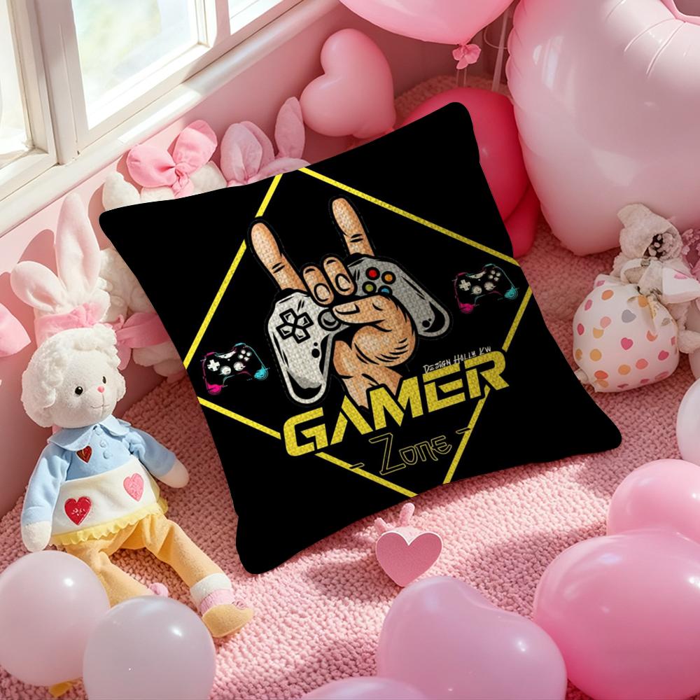 Colorful Graffiti Game Gamepad Pillow Case Antidustmite Pillowcase Invisible Zipper Silky Short Plush Sofa Cushion Cover