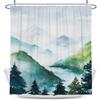 Mountain Shower Curtain,Teal Bathroom Shower Curtain, Cool Nature Watercolor Misty Forest Sun Sunset Landscape Shower Curtains