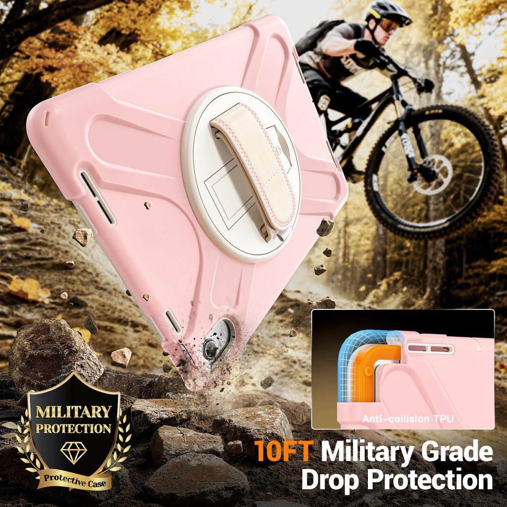 4 in 1 Detachable Mech-style Drop-resistant Wrist Strap Stand Case for IPad A16 11th 10th with Long Rope Soft Silicone Cover