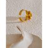 Yhpup 316L Stainless Steel Natural Shell Flower Golden Open Ring for Women High Quality Exquisite Popular Jewelry