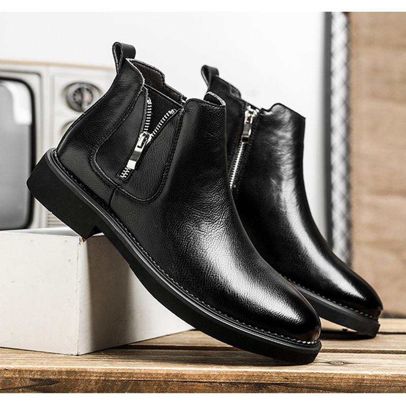 Fashion 2025 Winter Genuine Leather Shoes Mens Fashion Chelsea Boots Warm Plush British Style Cow Leather Brand Male Footwear D560