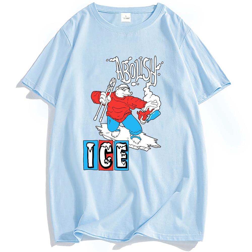 America Abolish Ice Bear Printing T-shirt Cotton Short Sleeve Casual Unisex Tees Crew Neck Graphic Print T Shirts