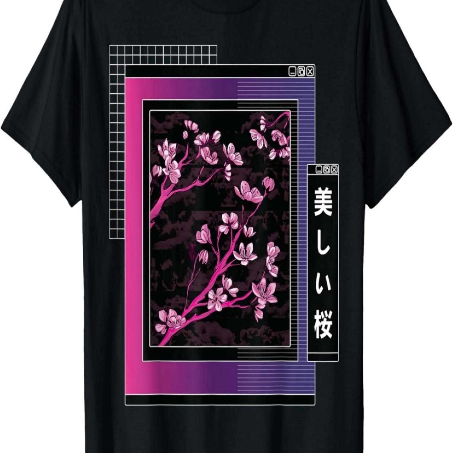 Vaporwave Japan Style Cherry Blossom Sakura T-Shirt S
