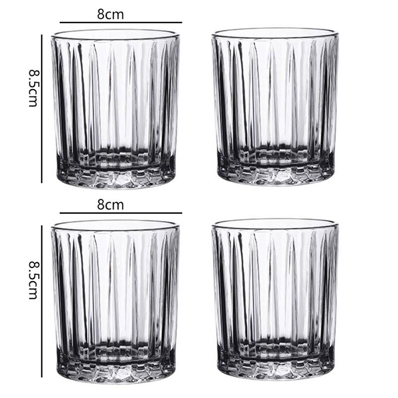 

10oz 4pcs Set Coffee Cups Striped Glass Cup Juice Tea Mug Household Whiskey Cocktail Drinking Glasses Drinkware Wedding Gifts 4pcs
