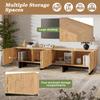 TV cabinet, TV board for TVs up to 75 inches, with lots of storage space, with 4 waffle-grid cabinet doors, natural wood color, 180×38.5×45cm