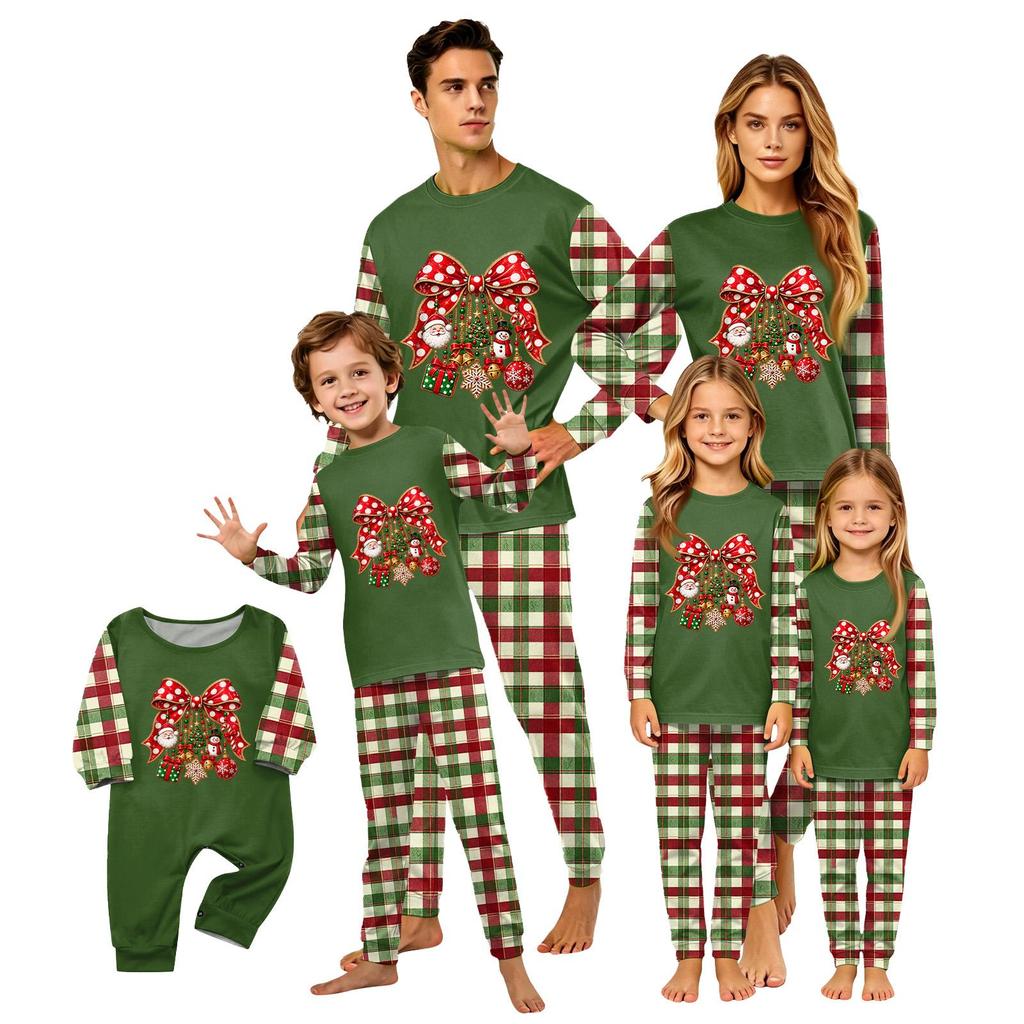Christmas-print long-sleeve and long-pant matching family loungewear set