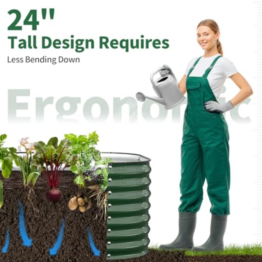 Raised Garden Bed Outdoor Galvanized Steel Metal Raised Bed Planter for Vegetables 24-Inch Deep Open Bottom Backyard Garden Bed