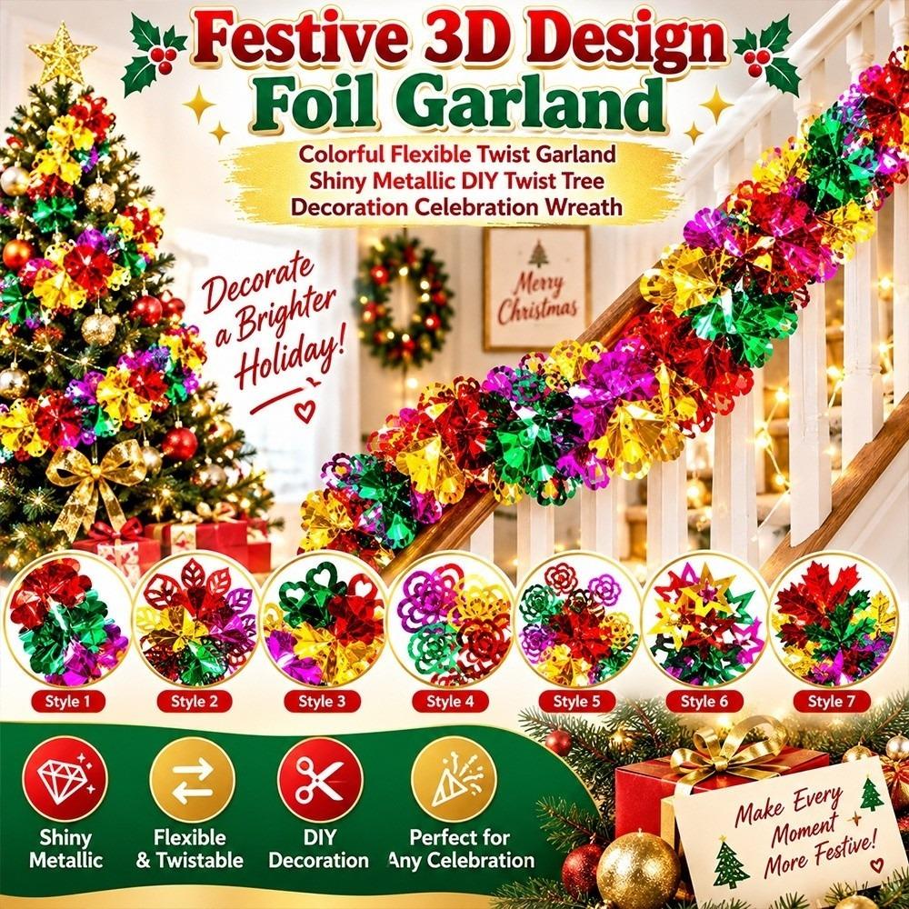 3D Design Foil Garland Flexible Tree Decoration Festive Christmas Garland Celebration Wreath