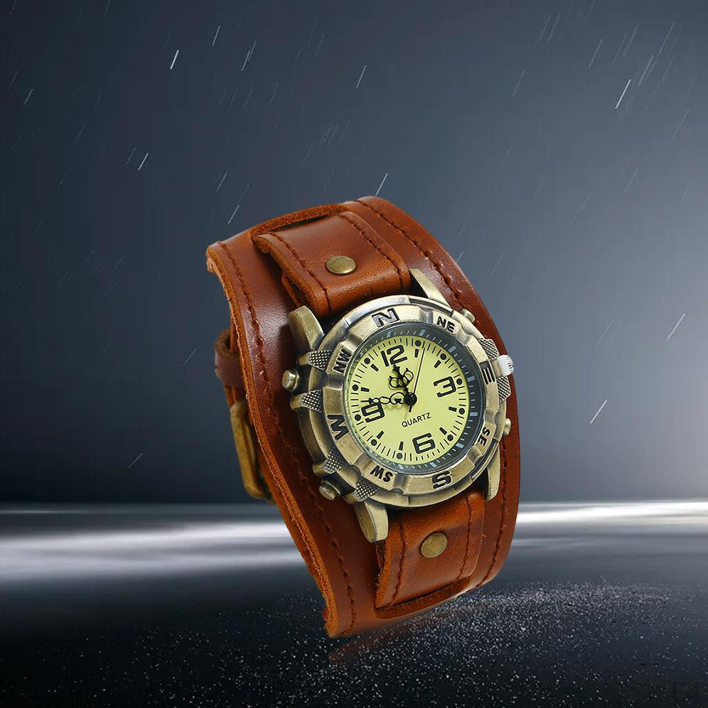 Leather Bracelet Watch, Replacement Strap, Wide ,Strap Watch for Men Punk