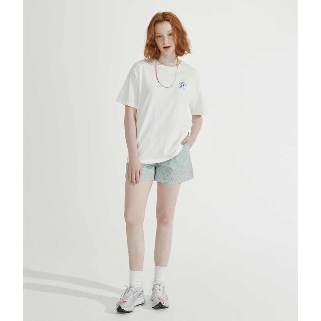 BETWEEN A AND B Flower Print Elastic Waist Shorts [Teal]