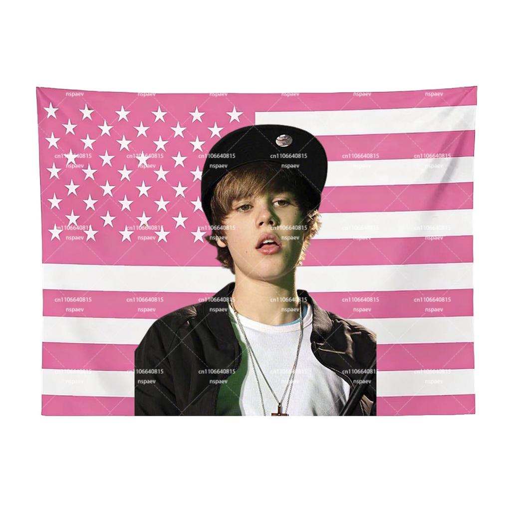 Arazzo Bandiera USA Rosa di J-Justin B-Bieber, Appeso a Parete Pop Star Y2K per Stanza dei Fan Camera da Letto Decorazione Dormitorio