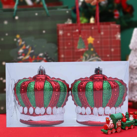 2 Pcs Christmas Crown Ornaments Vintage Style Plastic Red Green/Goldem Royal Crown Ornament for Xmas Tree Window Shop Home Holiday Decor
