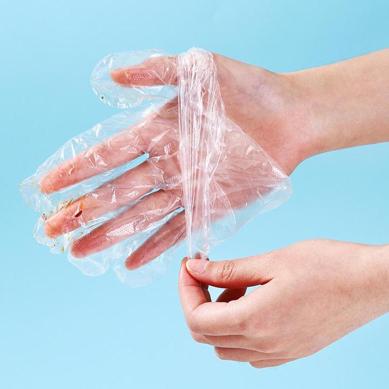 100Pcs Latex Free Gloves Pe Disposable Gloves Transparent Non-Slip Acid Work Safety Food Grade Household Cleaning Gloves