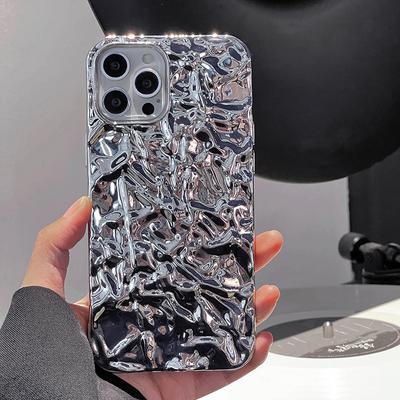 Color Metalizado Plateado Pliegues de Papel de Aluminio Estuche Para iPhone 14 13 12 11 15 16 17 Pro Max Air Mini XS XR Plus Funda de Silicona para Teléfono